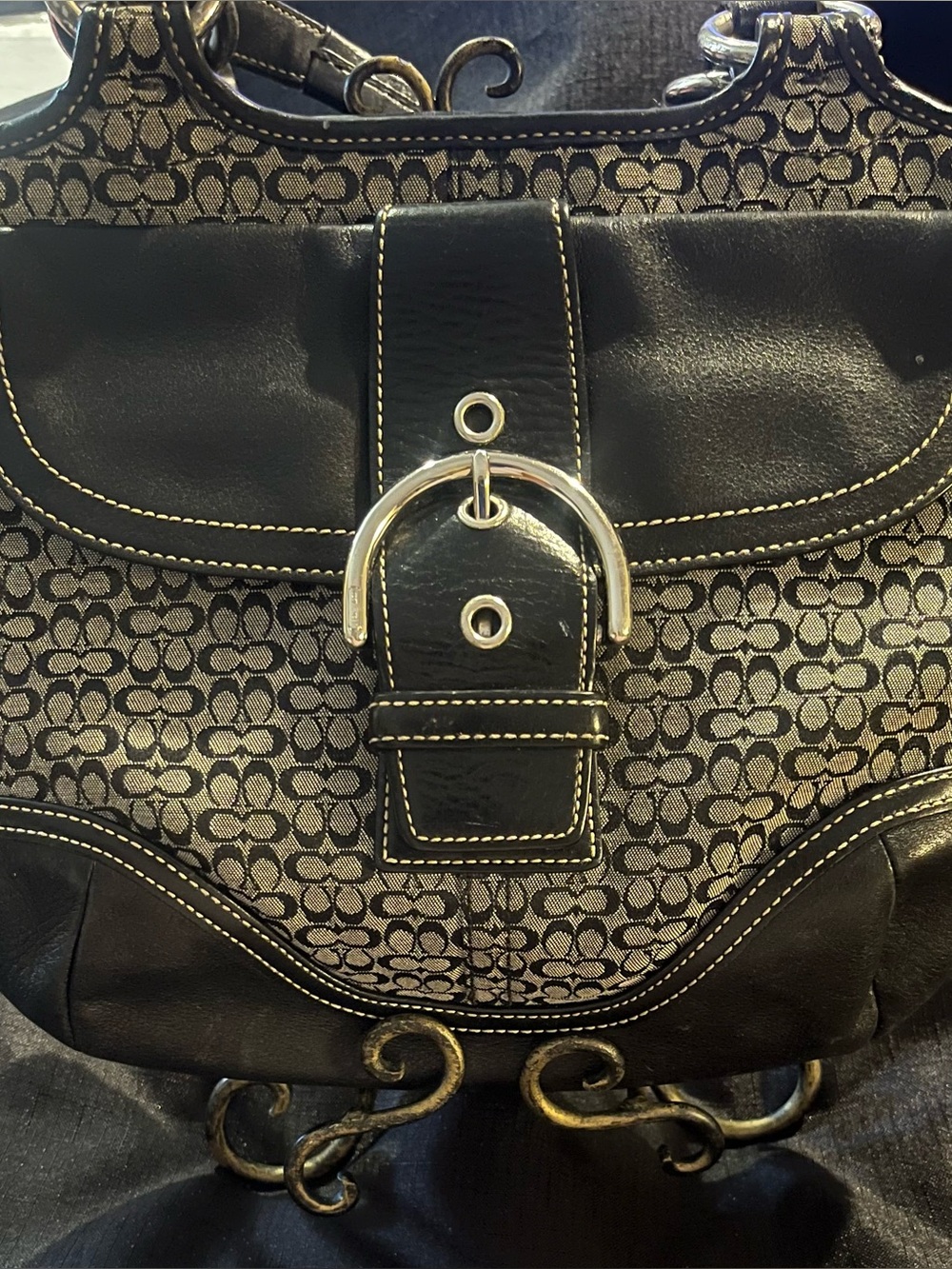 Classic Black Coach Tote Bag with Contrast Stitching